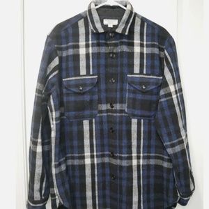 Wallace & Barnes Heavyweight wool flannel shirt jacket Navy Plaid Large EUC!